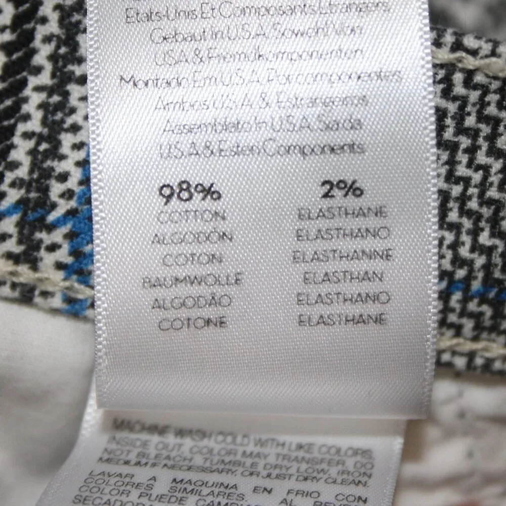 Mother Pant Sz 28 x 27 Black Blue White Striped Side Plaid Straight Cotton Pant - Picture 12 of 16